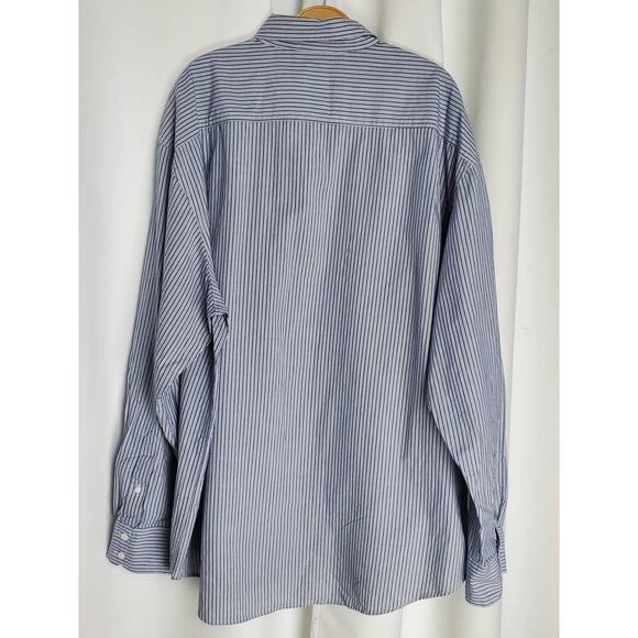 IZOD Buttons Down Man’s Shirt White w/ thin blue strips. - Size 2XL - Picture 3 of 5